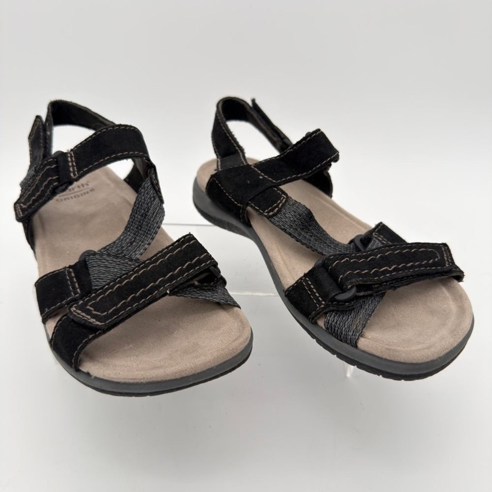 Earth Origins Sandy Slide Sandals Women's 6M Black Leather Adjustable Comfort